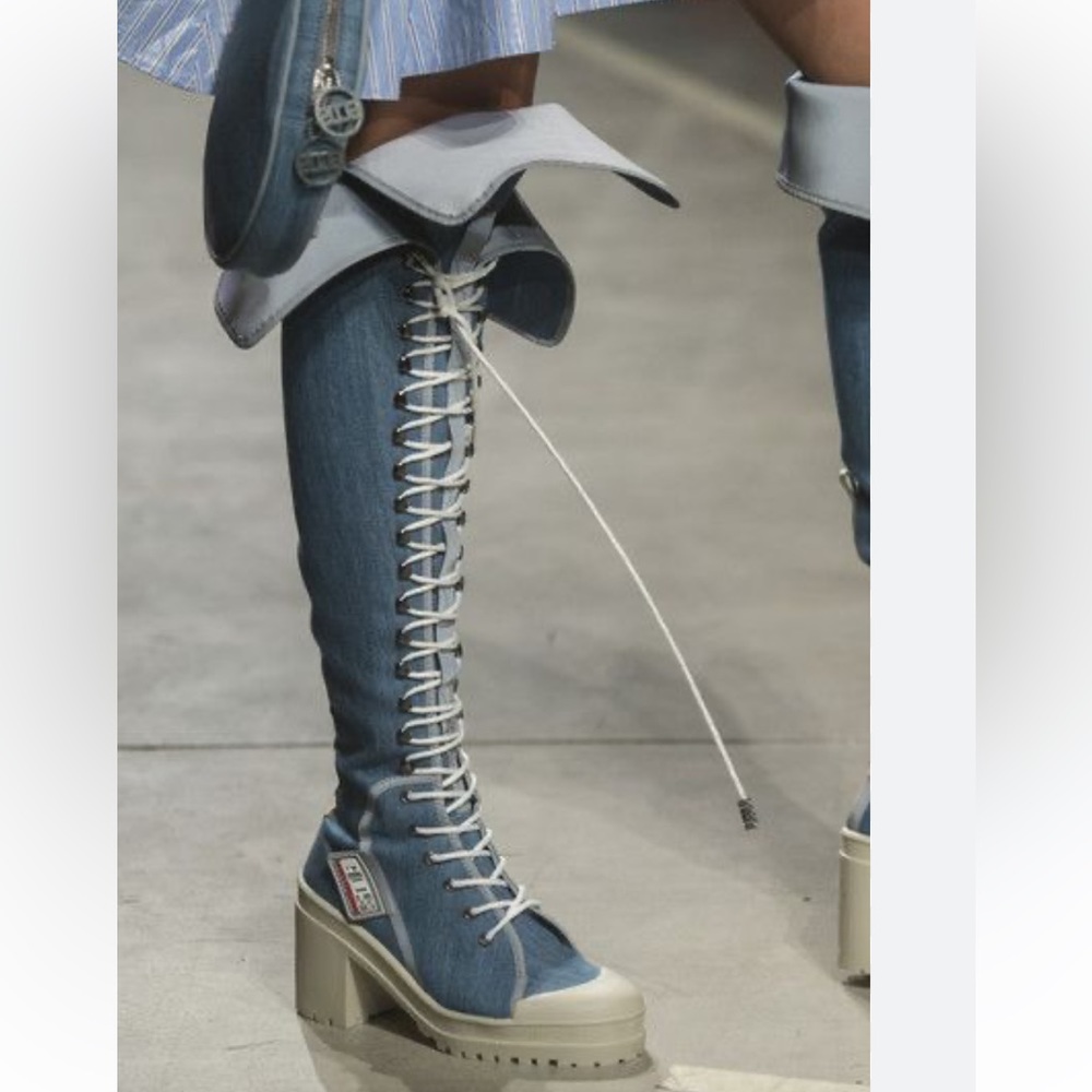 NEW GCDS Denim Cloth OTK Lace Up Boots